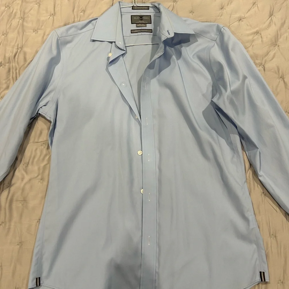 Black Brown 1826 Slim Fit Non-Iron Light Blue Cotton Dress Shirt Men’s M